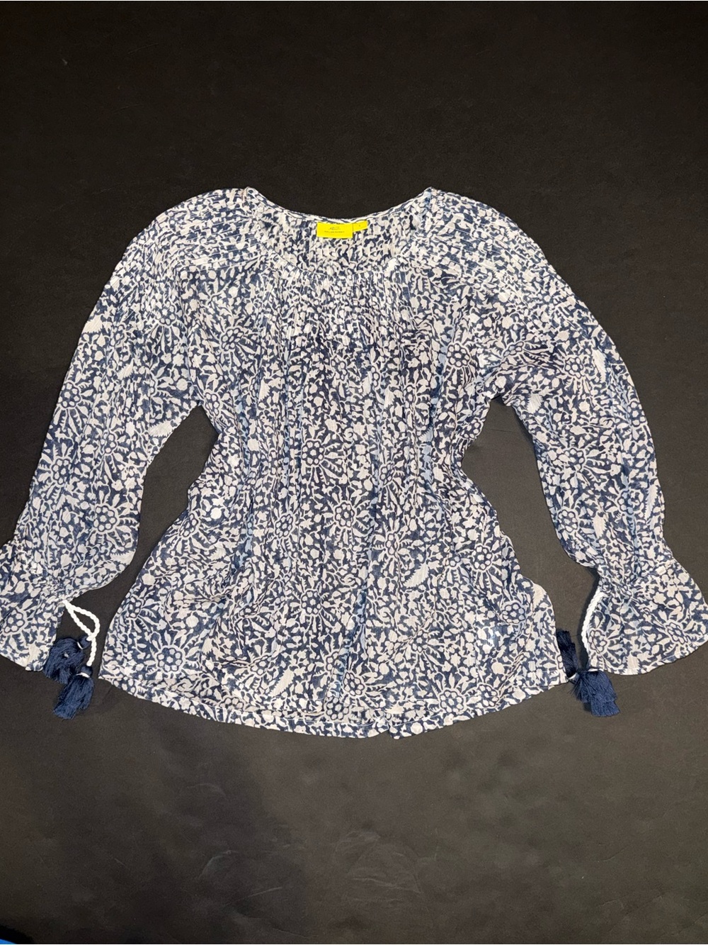 Roller Rabbit Navy and White Printed Cotton Top with Tassel Detail